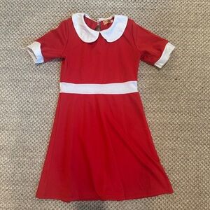 Kids/teen. Orphan Annie Costume. Red Dress with White Collar and Cuffs.